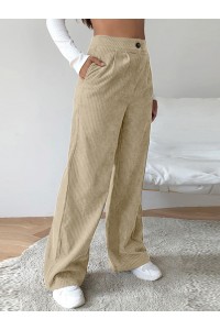 Women Corduroy Solid Color Pleating Pocket Ankle Length Side Pockets Retro Pants