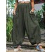 Women Cotton Solid Color Pocket Elastic Waist Harem Pants