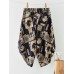 Ethnic Print Pocket Asymmetrical Elastic Waist Loose Casual Cropped Pants