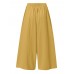 Women 100  Cotton Wide Leg Side Pockets Solid Color Ankle Length Elastic Waist Pants