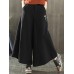 Women Wide Leg Embroidery Ninth Cotton Pants with Pocket