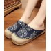 Comfy Navy Print Linen Fabric Slippers Shoes