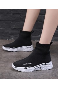 Black Knit Fabric Ankle boots Platform Boots