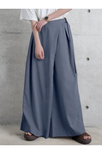 Women Side Zipper Solid Color Casual Wide Leg Pants With Pocket