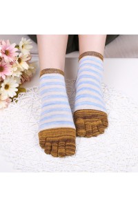 Ladies Five Toes Socks Simple Fashion Cotton Striped 4  Pair Set Ankle Toe Socks