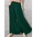 Women Solid Color Elastic Waist Loose Casual Wide Leg Pants With Pockets