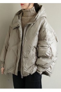 Elegant Beige Hooded drawstring Duck Down Jacket Winter