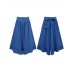 Women Solid Color Back Knotted Side Button Loose Flare Pants With Pocket