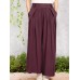 Wide  legged Elastic Waist Solid Color Pants With Side Pockets