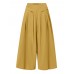 Women 100  Cotton Wide Leg Side Pockets Solid Color Ankle Length Elastic Waist Pants