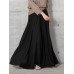 Women Solid Color Elastic Waist Loose Casual Wide Leg Pants With Pockets