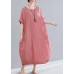 DIY red striped cotton tunics for women Plus Size Tutorials o neck A Line Summer Dresses