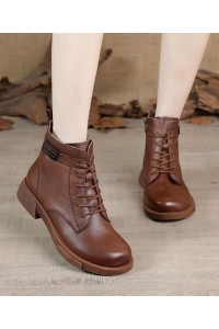 Brown Cowhide Leather Boots Cross Strap Ankle boots