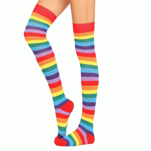 1 X Pair VONDA Womens Striped Thigh Knee High Long Rainbow Girls Socks Stocking