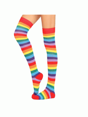 1 X Pair VONDA Womens Striped Thigh Knee High Long Rainbow Girls Socks Stocking