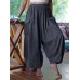 Women Cotton Solid Color Pocket Elastic Waist Harem Pants