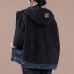 Fine black Parkas for women Loose fitting snow jackets hooded patchwork plaid winter outwear