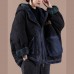 Fine black Parkas for women Loose fitting snow jackets hooded patchwork plaid winter outwear