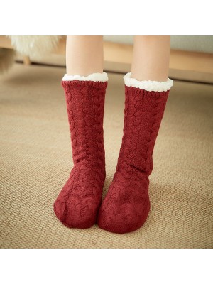 Women Winter Thickening Warm Casual Socks Non  Slip Silicone Middle Tube Socks