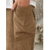 Women Khaki Corduroy Side Pockets Ankle Length Pants