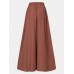 Women Solid Color Elastic Waist Loose Casual Wide Leg Pants With Pockets