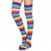 1 X Pair VONDA Womens Striped Thigh Knee High Long Rainbow Girls Socks Stocking