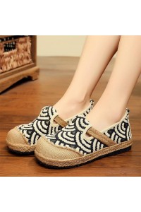 Black Cotton Linen Fabric Flat Shoes Splicing Flat Shoes For Women