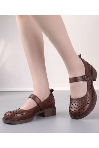 2021 Chocolate Hollow Out Flat Feet Shoes Genuine Leather