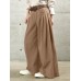 Women Solid Color Elastic Waist Pleats Wide Leg Pants With Pocket