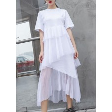 French white cotton Tunic patchwork tulle Robe summer Dresses