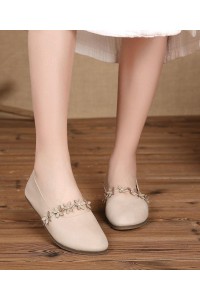 Fine Flats Beige Cowhide Leather Penny Loafers