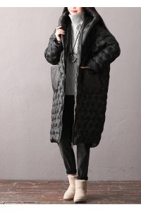 Warm Plus Size Winter Coats Black Hooded Zippered Parkas For Women